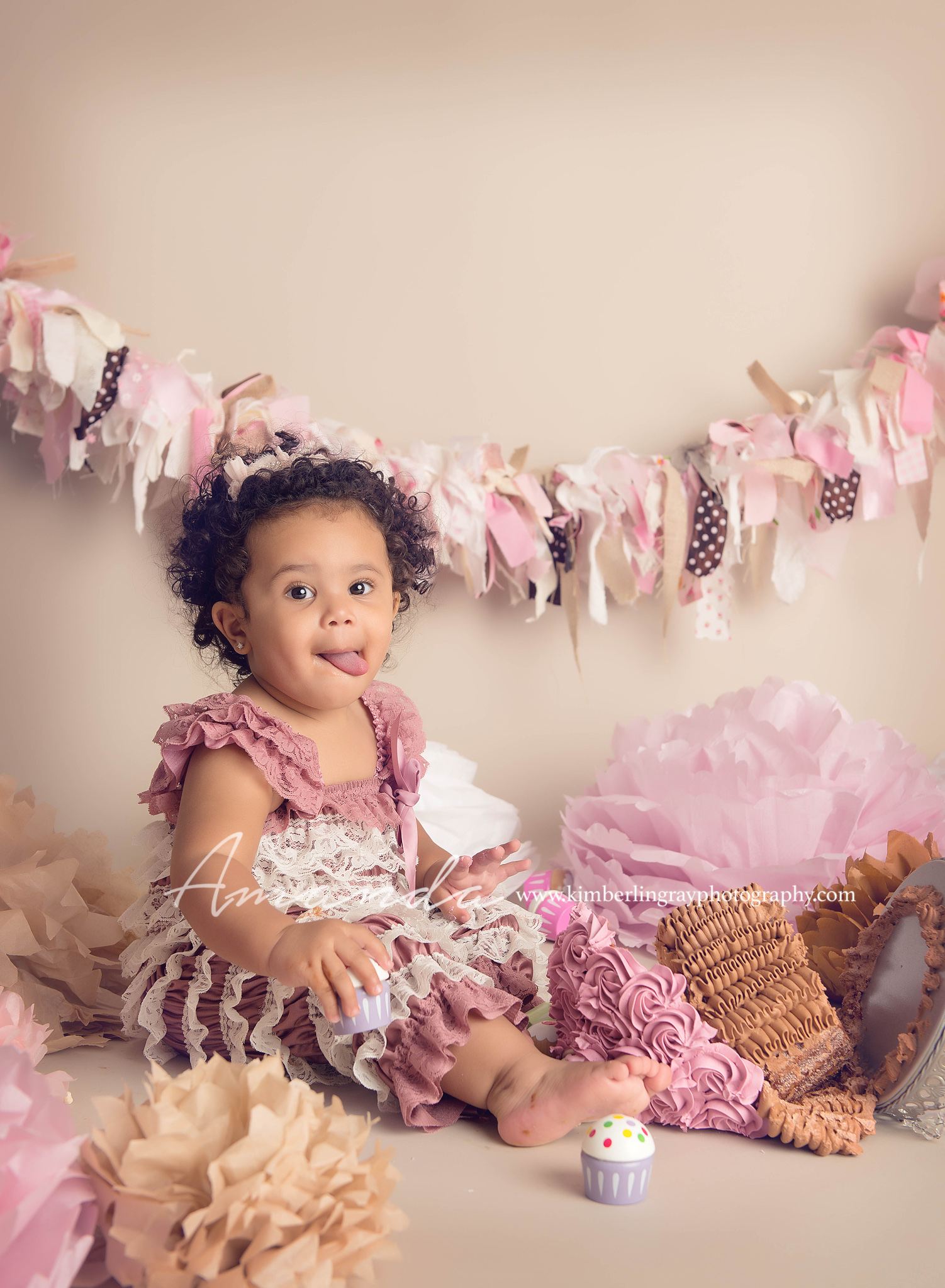 shabby chic pink and brown cake smash