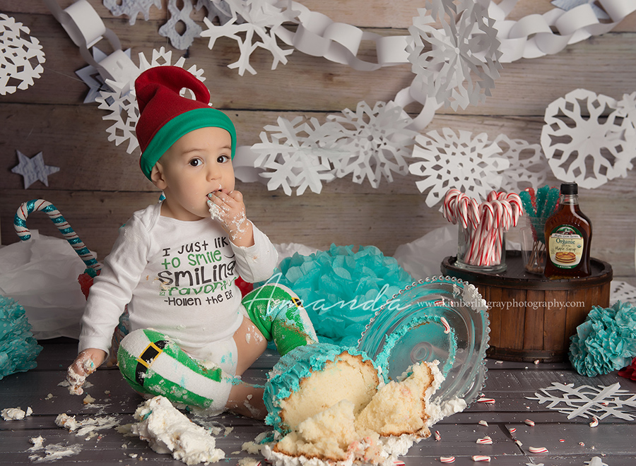 elf christmas snowflake theme cake smash